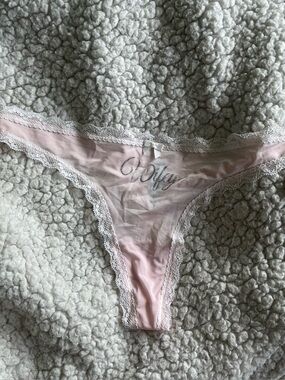 NWT Betsey Johnson Pale Pink 'Wifey' Lace-Trim Thong Underwear